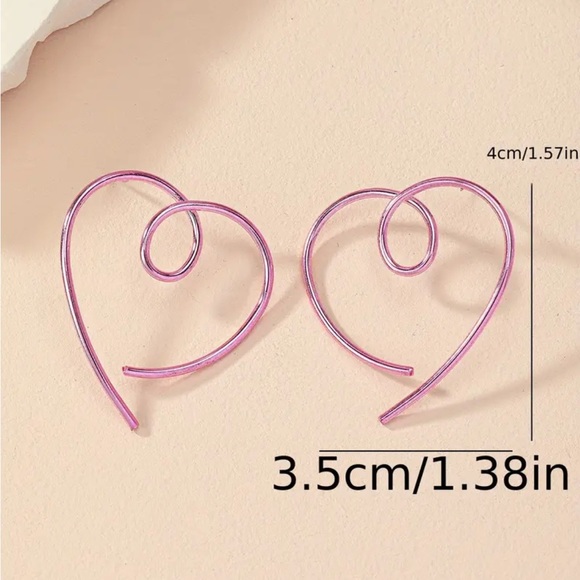 Hollow Pink Hearts Swirl Metal Earrings Valentine Love - Picture 5 of 6